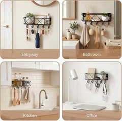 Multi-Functional Wall Key Holder with 5 Hooks & Basket – Easy Installation