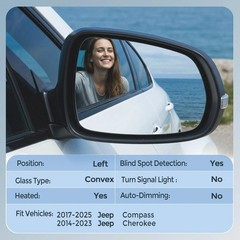Driver Left Side Mirror Glass – Compatible with Jeep Vehicles – Compass 2017-…