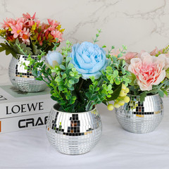 Disco Ball Planter Vase – Silver Mirror Glass Flower Pot for Events and Office