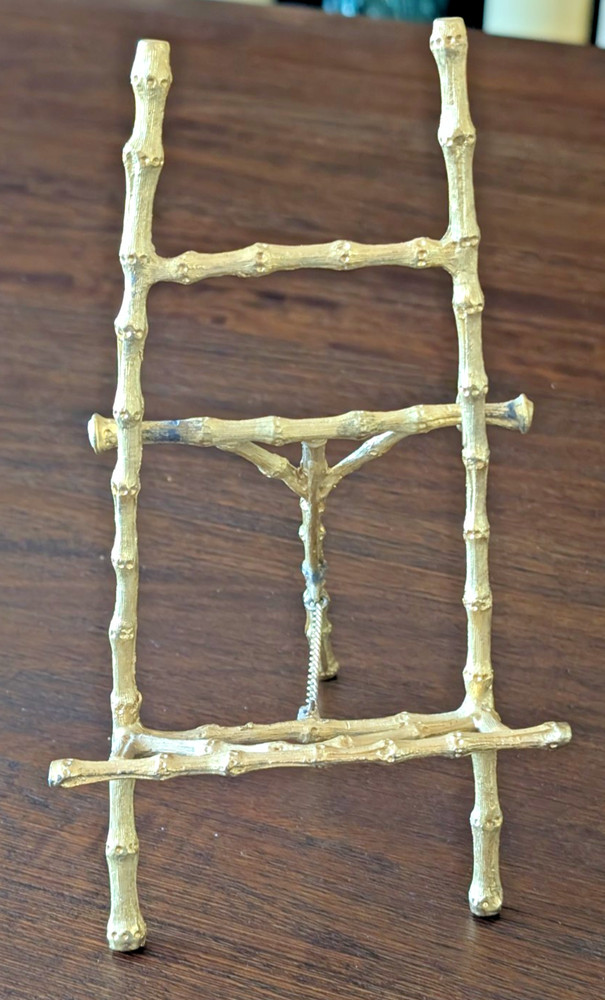 Vtg Gold MCM & Hollywood Regency Brass Faux Bamboo Tabletop Easel 8″