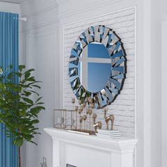 Round Wall Mirror Decorative Accent Sunburst Art Venetian Mirror Beveled Edge
