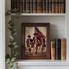 Revolutionary War Soldiers with Flag, Heroic Historical Battle Scene Poster