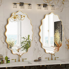 Dorlicecass Oval Wavy Mirror – Irregular Wall Mirror 22″x30″ Gold Asymmetrical A