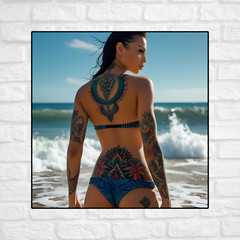 Pinup girl sticker vinyl decal sexy seductive bikini tattoo ocean beach brunette