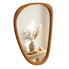 Asymmetrical Solid Wood Mirror – Japandi Boho Natural Accent in Warm Walnut