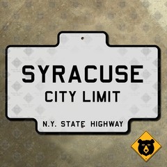 Syracuse New York city limit state highway road sign 1922 marker boundary 15×10