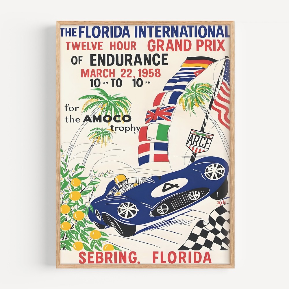 Florida International – 12 Hour Grand Prix – 1958 Vintage Wall Art Poster Print