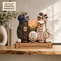 Personalized Golf Wedding Keepsake 2D FLAT Wooden Block, His and Hers Golf Bag