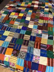Sari Silk Patchwork Quilt Throw Blanket Multi-Color Striped Fabric 108×37”