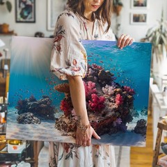 Underwater coral reef with colorful fish ocean marine life canvas wall art print