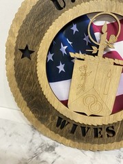 US Army Wives Handmade Round Laser Cut Wood Sign NEW
