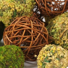 Fake Moss & Rattan Balls Filler – 18-Piece Set for Centerpieces & DIY Projects