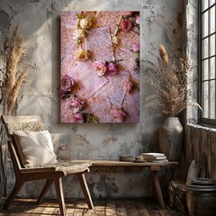 Vintage Handwritten Letters With Pink And White Roses Floral Canvas Wall Art