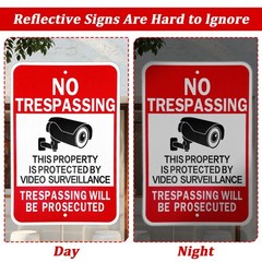 2 Pack 17.5×11.8 Inches No Trespassing Signs Large Video Surveillance Sign, P…