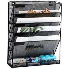 Desk File Organizer Mesh 6-Tier, Hanging Wall Mount Document 6 Tier Black