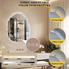 LUVODI Irregular LED Bathroom Mirror Anti-fog Three Colors Wall Vanity Mirror US