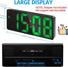 Alarm Clock, LED Clock for Bedroom, Electronic Desktop Clock with Temperature Di