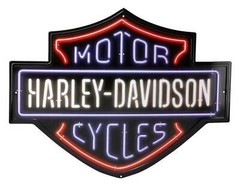 Harley-Davidson Embossed Tin Sign, Neon Look Bar & Shield Logo 19.75 x 15 inches