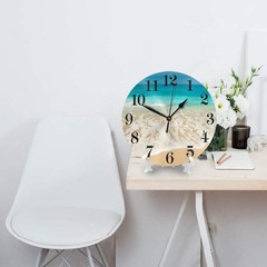 9.8 Inch Sea Beach Wall Clock, Silent Non Ticking Summer Ocean Theme Round Clock