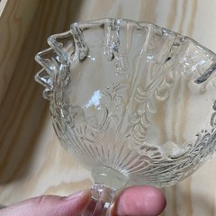 Clear Pressed Glass Footed Compote with Ruffled Edge