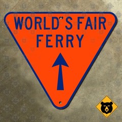 New York City World’s Fair Ferry highway marker road sign 1964 16×13