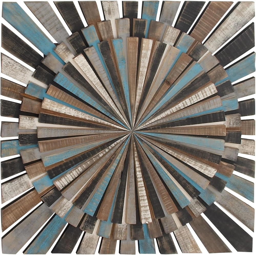 Handmade Multi-Colored Wood Starburst Wall Art Sculpture 36″ x 36