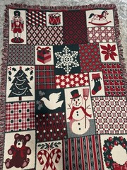Christmas Blanket Throw Red Green Patchwork Patter 61 x 47″ Reversible