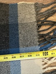 100% Pure Wool Throw Stadium Cabin Blanket 50”x60″ Fringe Gray Blue Ivory Plaid