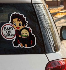 Cute Demon Slayer Baby on Board Decal | Funny Tanjiro & Nezuko Anime Car Sticker