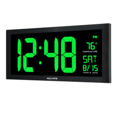 18 In. Large LED Clock with Indoor Temperature in Green Display
