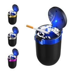 Car Ashtray with Lid, Detachable Stainless Steel Smokeless Ash Tray with Blue