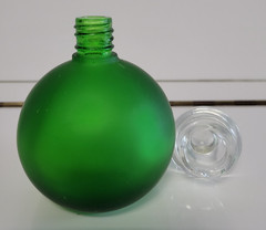 EMERALD GREEN ROUND MINI DECORATIVE BOTTLE RED CORKED STOPPER 4 INCHES 4 OZS