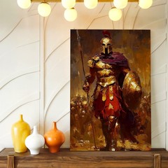 Wall Art Spartan Warrior Canvas Print Ancient Greek Soldier Shield Spear Decor