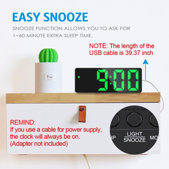 Alarm Clock, LED Clock for Bedroom, Electronic Desktop Clock with Temperature Di