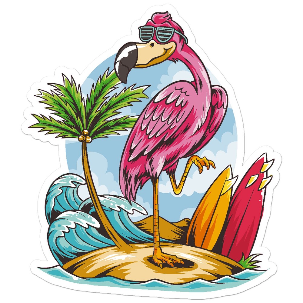 Flamingo Surf Beach – Vinyl Decal Sticker – Car Window Laptop – ebn8051