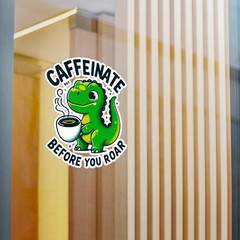 Dinosaur Coffee Sticker Vinyl Matte Glossy Label Decal