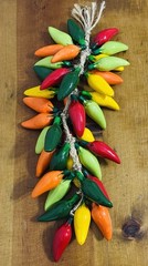 18” Hanging Ceramic 3” Jalapeño Red Yellow Green Orange Chili Peppers Decor