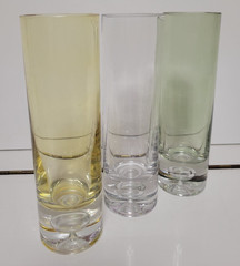 3 KROSNO CYLINDER VASES THICK BOTTOMS WITH BUBBLE YELLOW CLEAR GREEN 8 INCHES