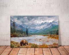 Grizzly Bear Canvas Print, Rustic Mountain Wall Decor, Glacier National Park Art