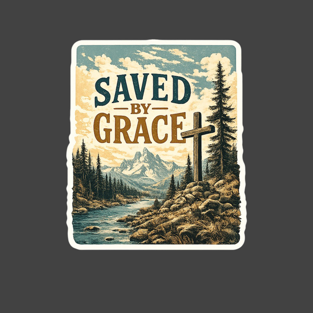 Christian Sticker Vinyl Decal Saved by Grace Cross Bible Verse Faith Gift