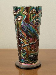 Vintage Fenton Amethyst Carnival Glass Peacock Vase Iridescent Art Glass