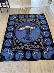 Mushroom Tapestry 95×79 Large Blue Psychedelic Trippy Vibrant Color Wall Art