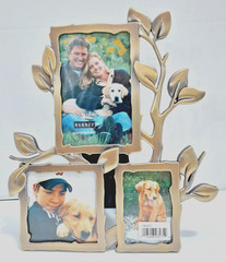 Vintage Burnes of Boston Jamestown Triple Photo Frame Leaf Design 1999 NOS