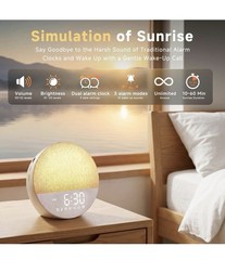 Sunrise Alarm Clock Wake Up Light White Noise Bluetooth Dimmable Khaki￼