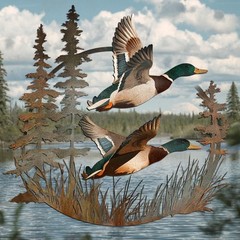 Flying Mallard Duck Metal Wall Art Hunting Lodge Decor