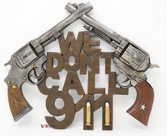 Western Pistol Bullet WE DON’T CALL 911 Men Cave Wall Sign Plaque Cowboy Country