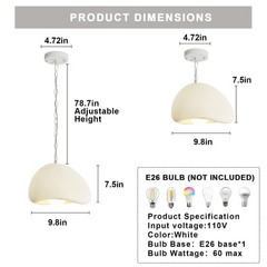 Wabi Sabi Pendant Lights,9.8in White Modern Pendant Light Resin Hanging Lamp …