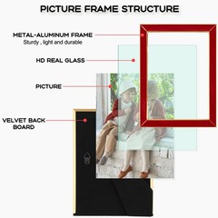2 Pack 5×7 Red Enamel Gold Metal Edge Picture Frames Easel Velvet Tabletop Decor