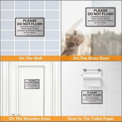 (2 PACK) Do Not Flush Sign for 9 x 6 inches, Brushed Aluminum /Black