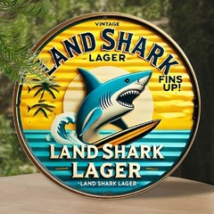 Vintage Land Shark Beer Tin Metal Signs – 8×8″ Retro Metal Wall Decor for Man Ca